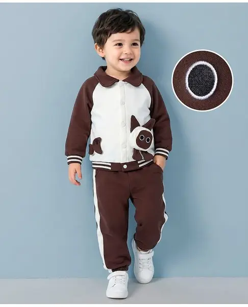 Mark & Mia Full Raglan Sleeves T-Shirt & Pant Set With Bunny Applique - Dark Brown