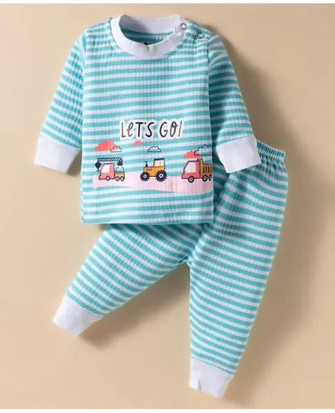 Bodycare Cotton Full Sleeves Thermal Inner Wear Set With Text Print & Vehicle Print - Light Blue