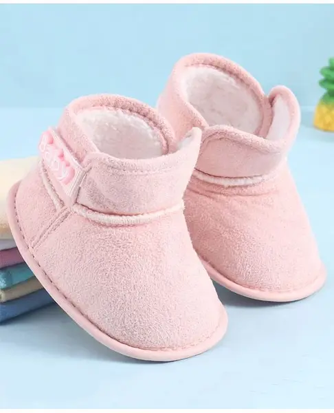 Babyoye Velcro Closure Solid Booties - Pink