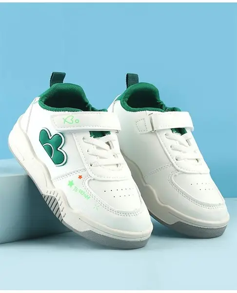 Babyoye Casual Shoes With Velcro Closure & Floral Applique - Green & white