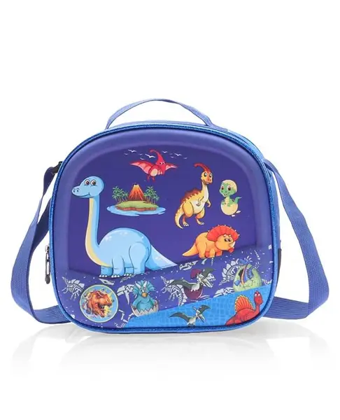 Babyhug Dinosaur Kids Insulated Lunch Box Bag with Adjustable Shoulder Strap & Handle - Blue