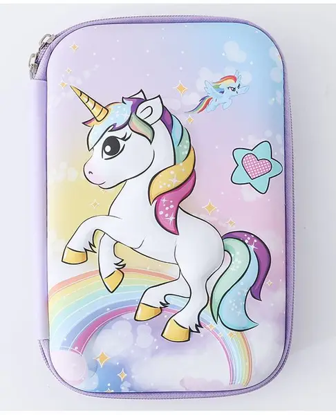 Unicorn Them Hard Shell Pencil Case with Zipper Closure - Purple