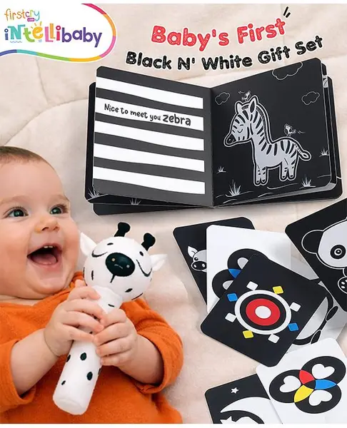 Intellibaby 3-in-1 Babys First Black N White High Contrast Premium Gift Set
