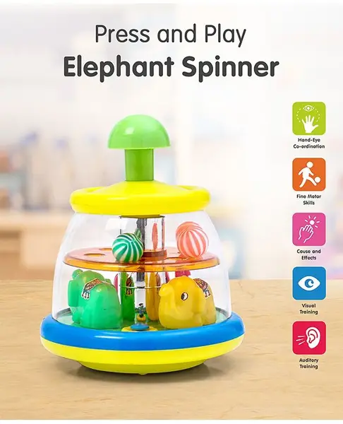 Press & Play Top Spinner Toy Elephant Theme - Colour May Vary