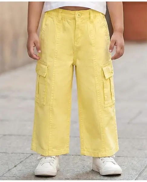Babyhug Twill Woven Full Length Solid Colour Trousers With Stretch - Yellow
