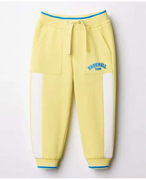 Babyhug Cotton Knit Full Length Lounge Pant With Text Print - Yellow