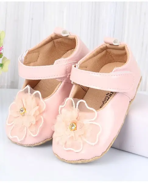 Cute Walk by Babyhug Velcro Closure Booties With Floral Applique - Pink