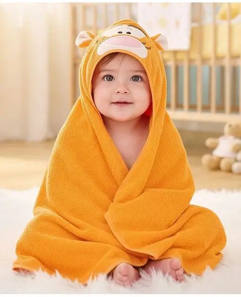 Babyhug Disney Cotton Woven Hooded Bath Towel with Tiger Design L 71 x B 71 cm - Orange