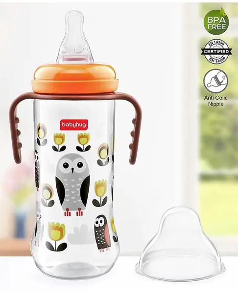Babyhug Polypropylene Anti-Colic Sterilizable Feeding Bottle With Handle Orange - 250 ml