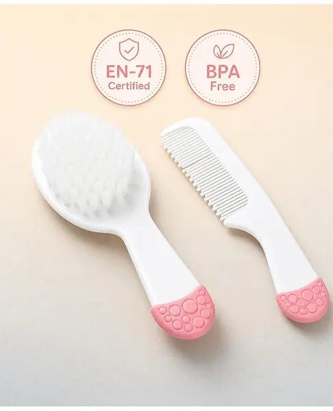 Babyhug Ergo Grip Hair Brush & Comb Grooming Set - Pink