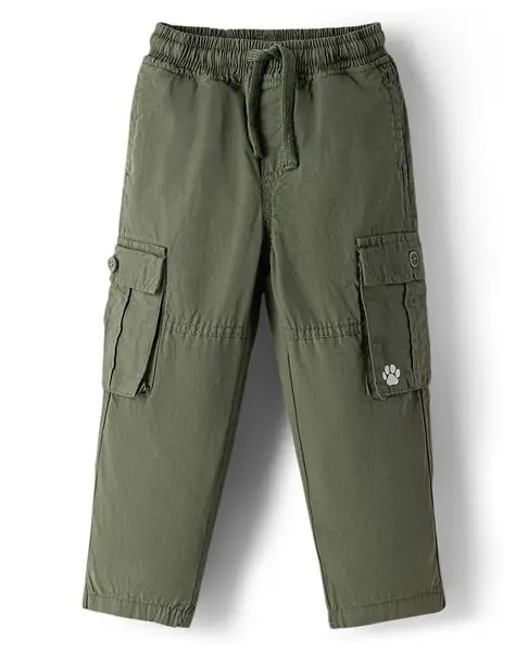 Babyhug 100% Cotton Woven Full Length Solid Trouser With Cargo Pockets - Olive Green