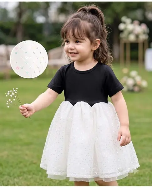 Mark & Mia Woven Half Sleeves Party Dress with Sequin Detailing- Black
