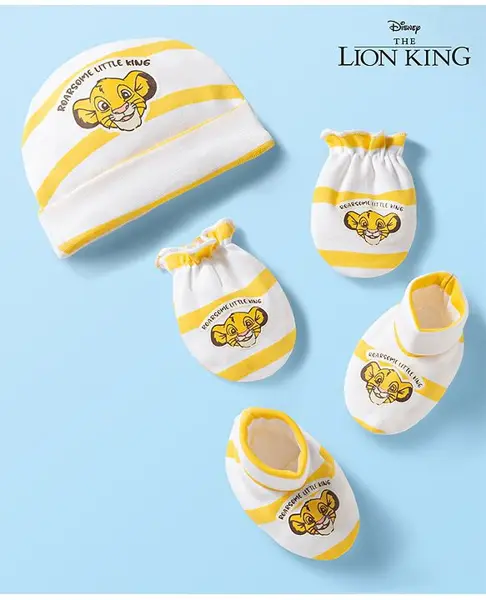 Babyoye Disney Interlock Knit  Cap Mittens & Booties Set WIth The Lion King Graphics Multicolor - Diameter 15 cm