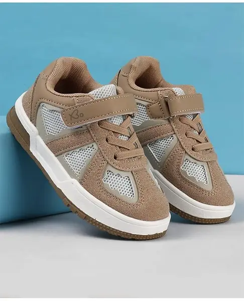 Babyoye Solid Colour Sneaker Shoes with Velcro Closure - Beige