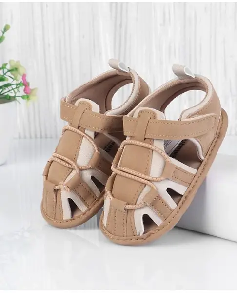 Cute Walk by Babyhug Velcro Closure Solid Colour Booties - Beige