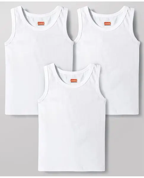 Babyhug 100% Organic Cotton Knit Sleeveless Solid Colour  Vests Pack of 3 - White