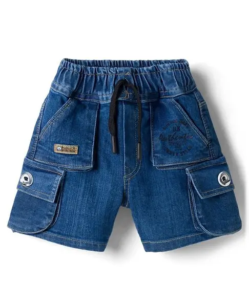 Olio Kids Denim Woven Above Knee Length Shorts with Text Print - Light Blue