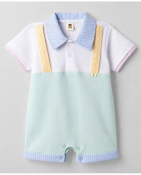 ToffyHouse Interlock Knit Half Sleeves Striped Romper - Multicolor