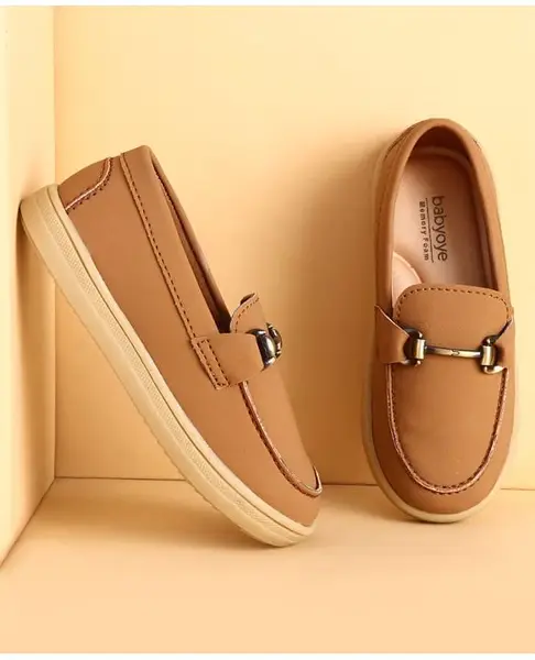 Babyoye Slip On Party Wear Shoes With Applique - Tan