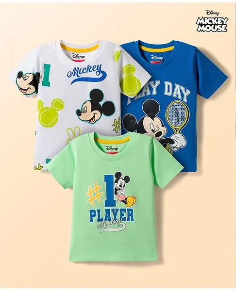 Babyhug Disney Single Jersey Knit Half Sleeves T-Shirts With Mickey Mouse Graphics Pack of 3 - Multicolor