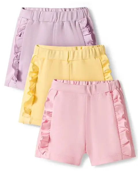 Bonfino 100% Cotton Knit Solid Shorts With Frill Detailing Pack Of 3 - Multicolour