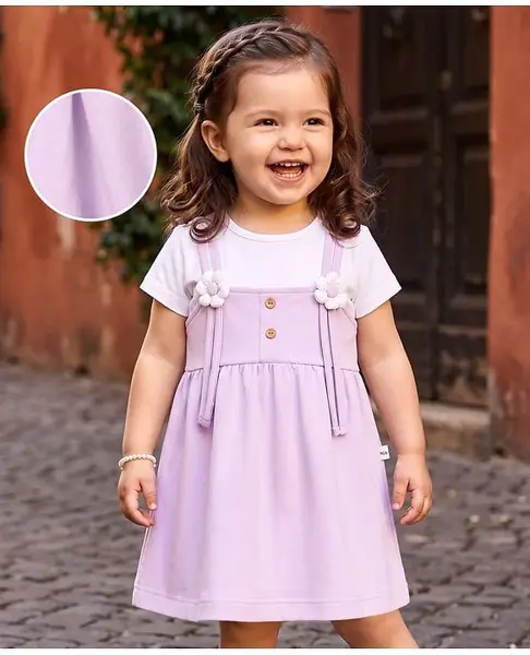 Mark & Mia Cotton Knit Half Sleeves Frock With Floral Applique - Purple