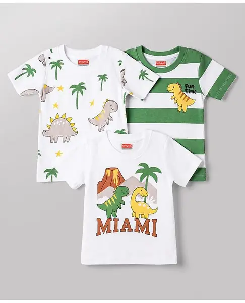 Babyhug Cotton Knit T-Shirts Half Sleeves with Graphics Multi Color 12-18 Months Pack of 3