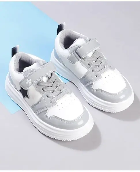 Cute Walk by Babyhug Velcro Closure Sneaker with Star Applique - Grey