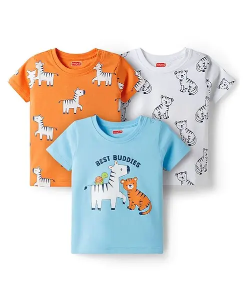Babyhug Cotton Knit Half Sleeves Animal Printed T-Shirts Pack of 3 - Multicolor