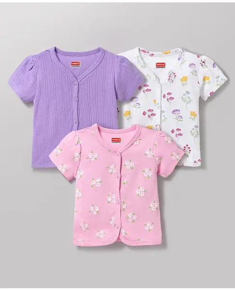Babyhug 100% Cotton Knit Half Sleeves Jhablas with Floral Print Pack of 3 - Multicolor