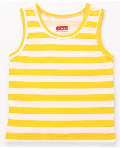 Babyhug Single Jersey Knit Sleeveless Striped Sando - Golden