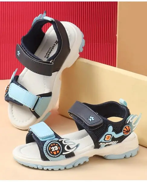 Cute Walk by Babyhug Velcro Closure Sandal With Sports Theme Applique - Navy Blue
