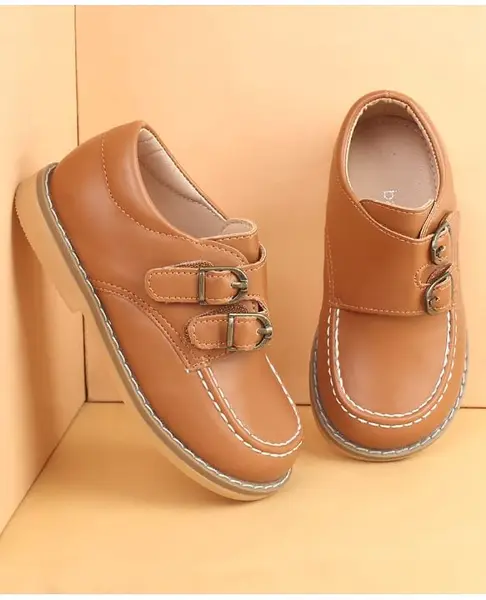 Babyoye Velcro Closure Solid Oxford Shoes - Brown