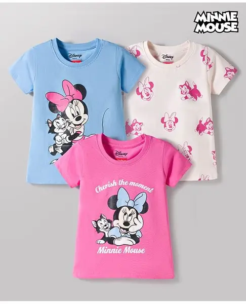 Babyhug Disney Cotton Knit Half Sleeves T-Shirts with Minnie & Friends Graphic Pack of 3 - Multicolor
