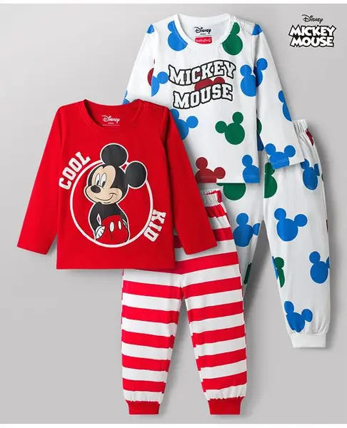 Babyhug Disney Single Jersey Knit Full Sleeves  Mickey Mouse Printed Pyjama Night Suit Pack of 2 - Multicolour
