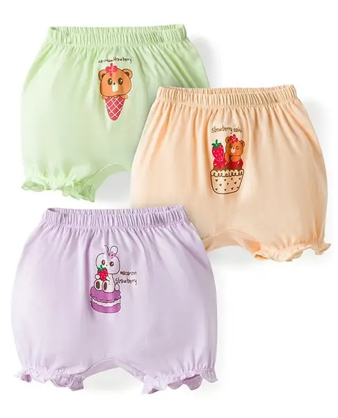 Simply Sinker Knit Bloomers With Animal & Ice Cream Print Pack of 3 - Peach Lilac & Mint