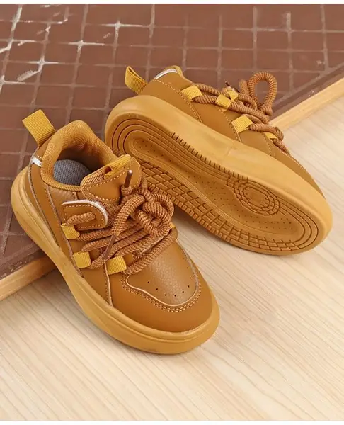 Babyoye Lace Up Solid Sneaker Shoes - Brown