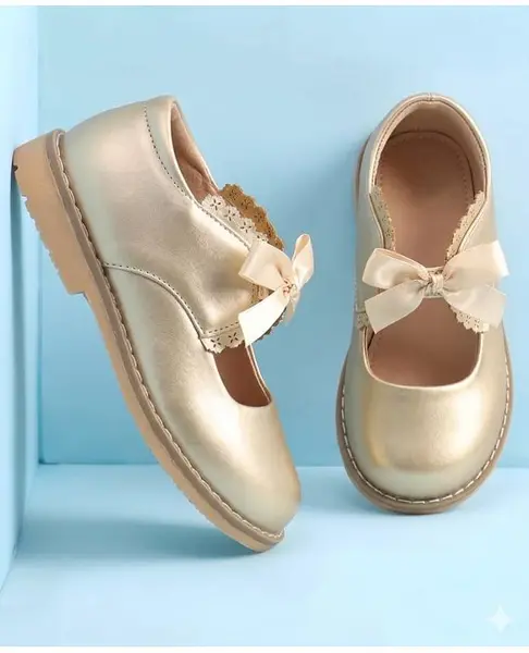 Babyoye Slip On Ballerina with Bow Applique - Golden