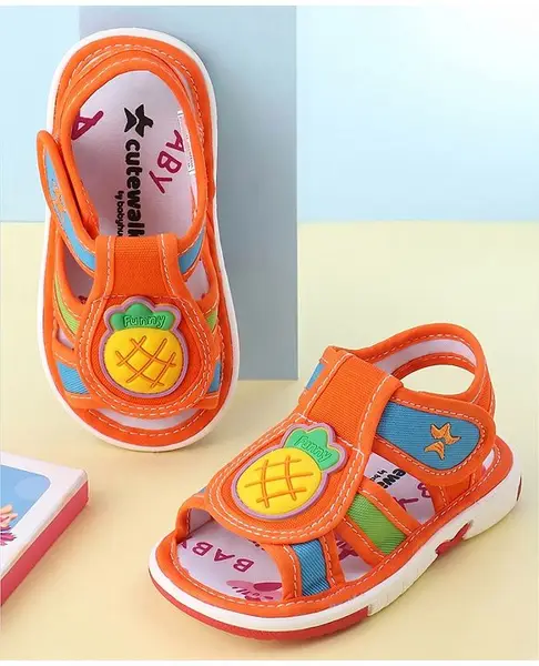 Cute Walk by Babyhug Velcro Closure Sandals with Pineapple Applique - Orange