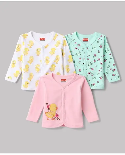 Babyhug Interlock Knit Full Sleeves Duck & Floral Printed Jhablas Pack Of 3 - Multicolour