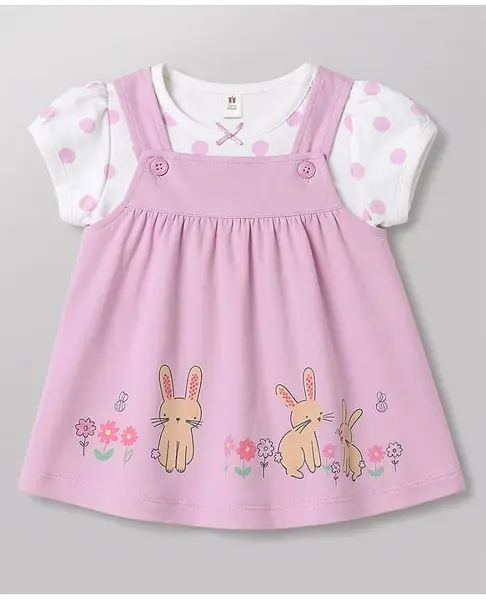 ToffyHouse Cotton Knit Frocks with Inner Tee Half Sleeves Mauve 6-9 Months