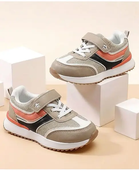 Cute Walk by Babyhug Velcro Closure Sneaker Shoes With Star Applique - Beige