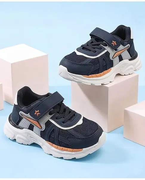 Cute Walk by Babyhug Velcro Closure Sneaker Shoes With Star Applique - Navy Blue