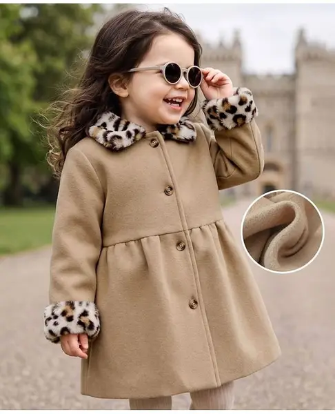 Mark & Mia Full Sleeves Cheetah Printed Collar Neck Frock Style Jacket - Tan