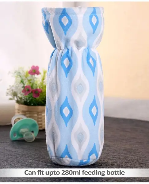 Babyhug Velour Feeding Bottle Cover Ogee Print Large Blue-  Fits Upto 330 ml Bottle