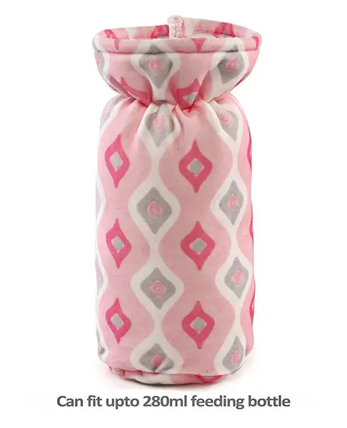 Babyhug Velour Feeding Bottle Cover Ogee Print Large Pink - Fits Upto 330 ml Bottle