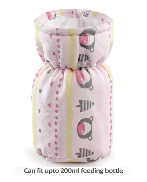 Babyhug Feeding Bottle Cover Bear Print Medium Pink White - Fits Upto 180 ml Bottle