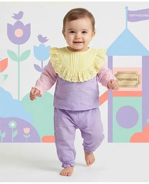ToffyHouse Cotton Knit Full Sleeves Top & Pant Set With Lace Detailing - Multicolor