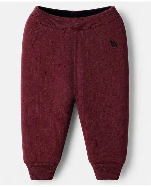 Yellow Apple Fleece lining Knit Full Length Solid Colour Woolen Lounge Pant - Maroon