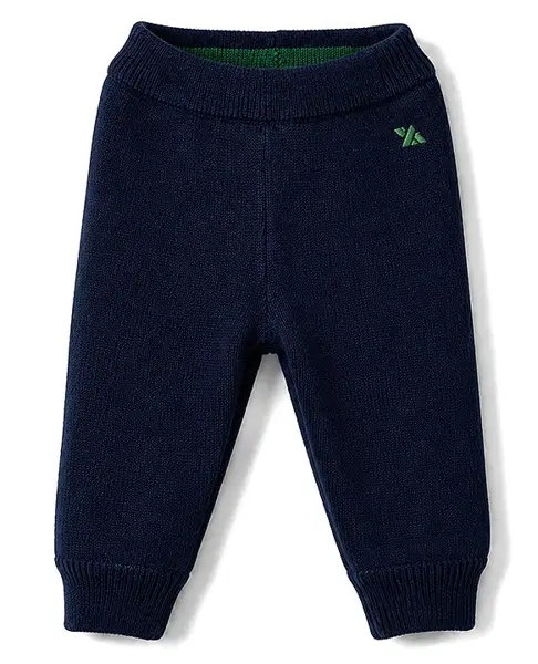 Yellow Apple Fleece lining Knit Full Length Solid Colour Woolen Lounge Pant - Navy